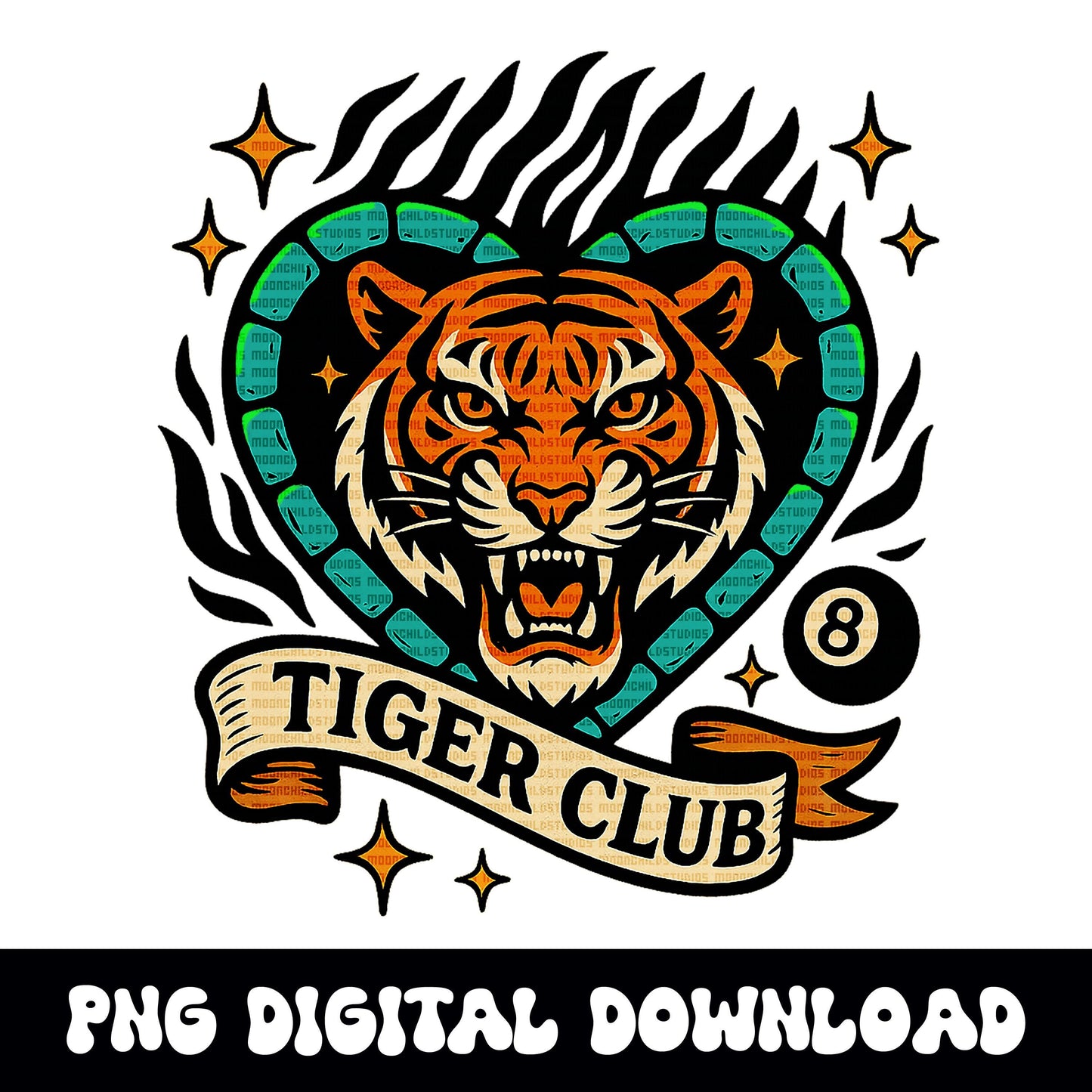 Yallternative edgy Tiger club heart 8ball PNG graphic INSTANT digital download for tshirt sublimation or dtf