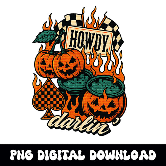Western "howdy darlin" halloween pumpkin PNG graphic INSTANT digital download for tshirt sublimation or dtf