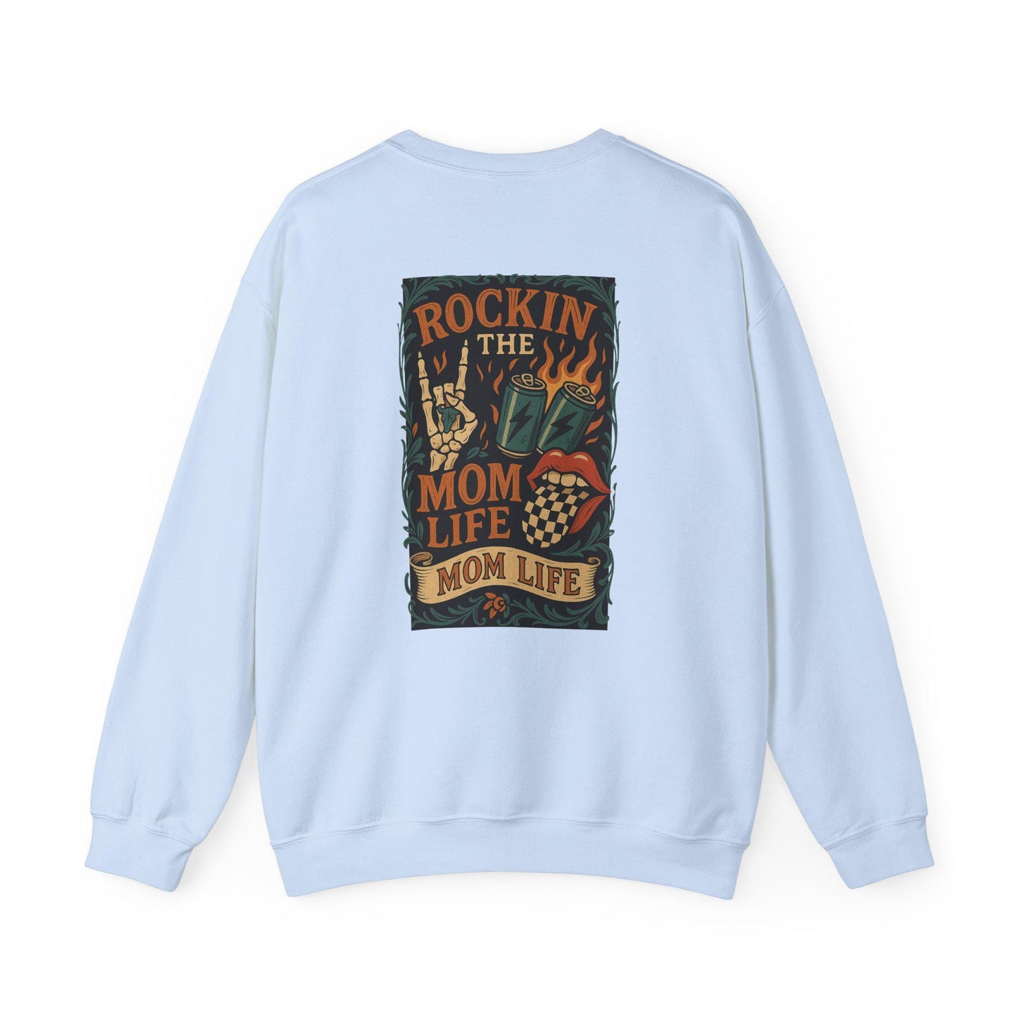 Edgy yallternative mama "rockin the mom life" skeleton mouth tongue flaming design png graphic digital download for sublimation or dtf