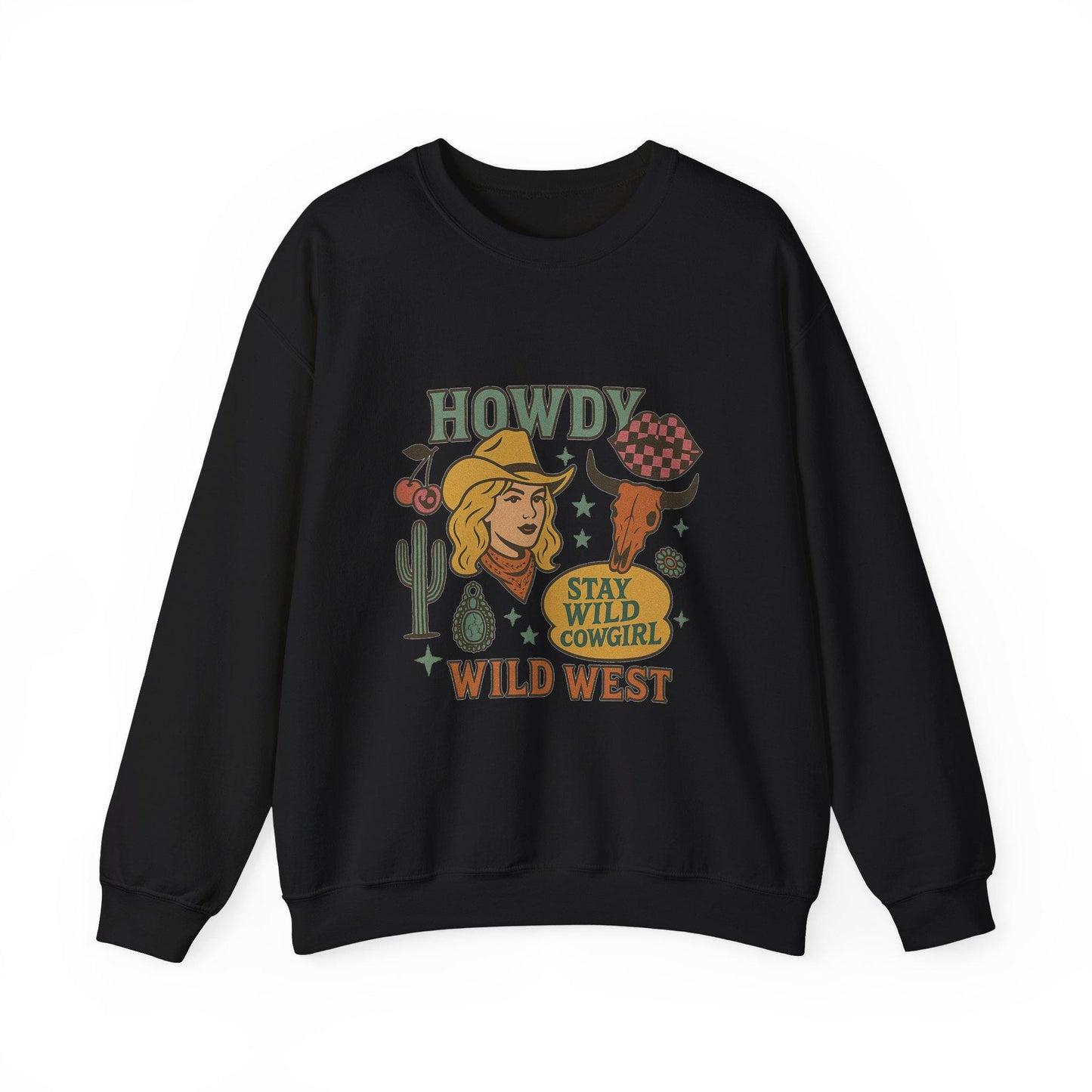 Western cowgirl collage retro cowgirl howdy wild west desert bull skull turquoise cherry png graphic for sublimation or dtf
