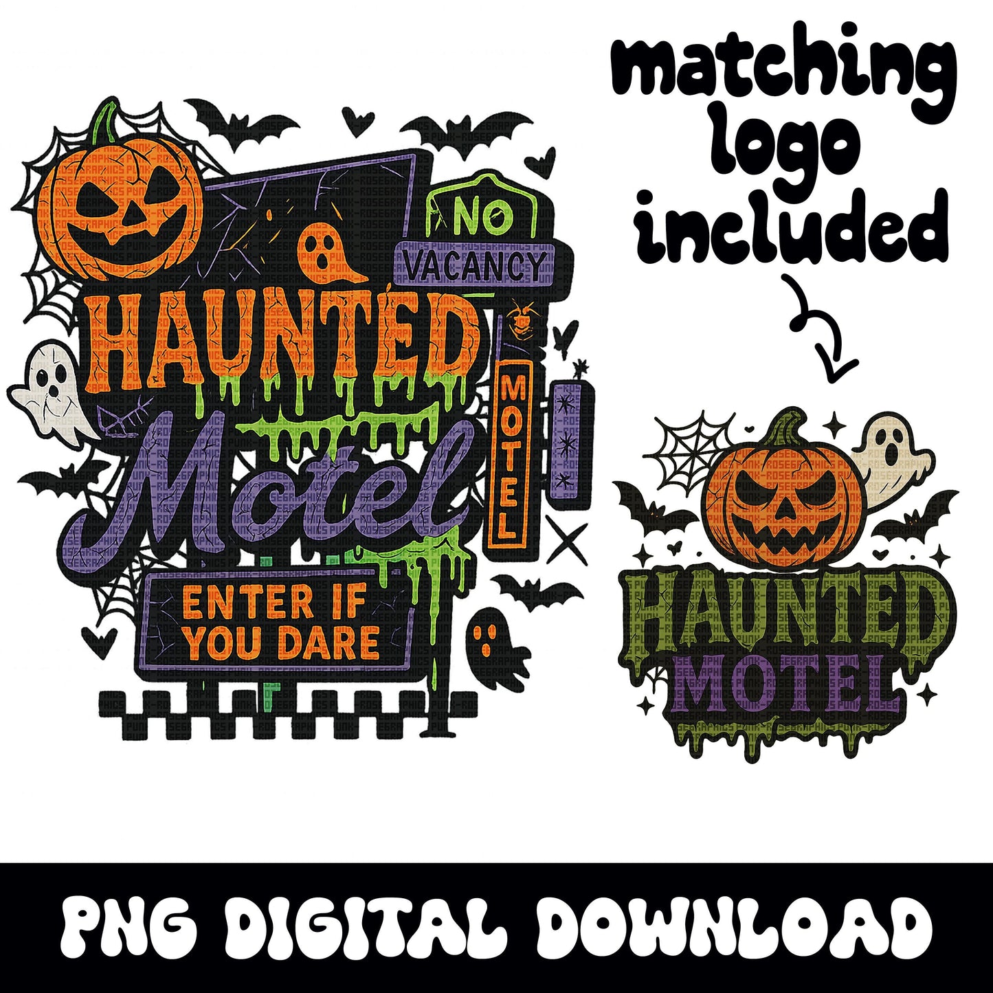 Vintage haunted Motel Halloween PNG graphic INSTANT digital downloads for tshirt sublimation or dtf