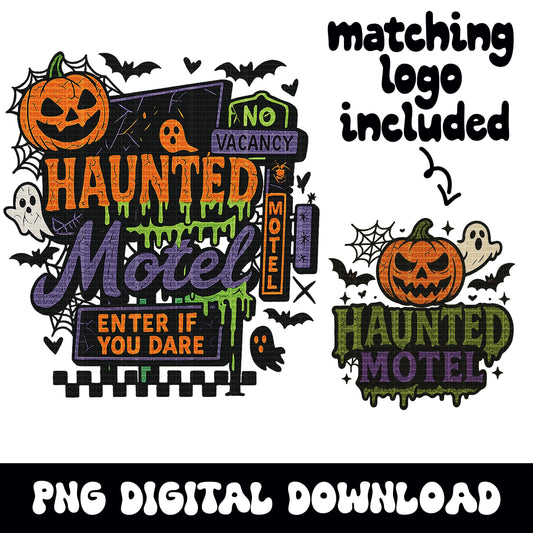 Vintage haunted Motel Halloween PNG graphic INSTANT digital downloads for tshirt sublimation or dtf