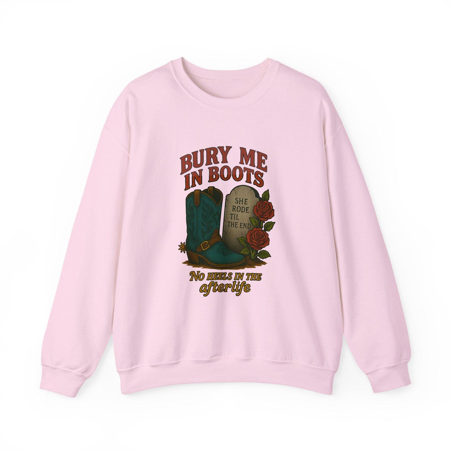 Western "bury me in boots, she rode til the end" cowgirl PNG graphic INSTANT digital download for tshirt sublimation or dtf