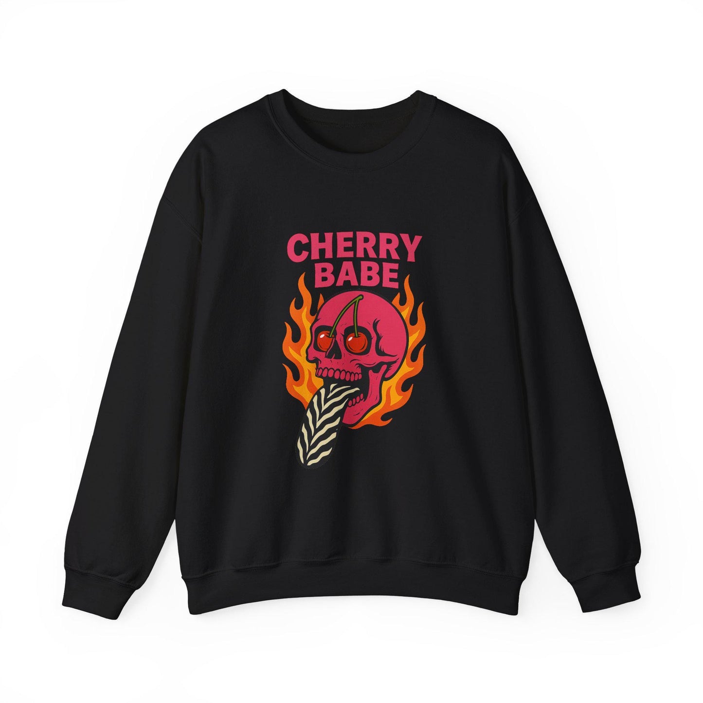 Edgy Cherry babe pink flaming skull zebra tongue PNG graphic INSTANT digital download for tshirt sublimation or dtf