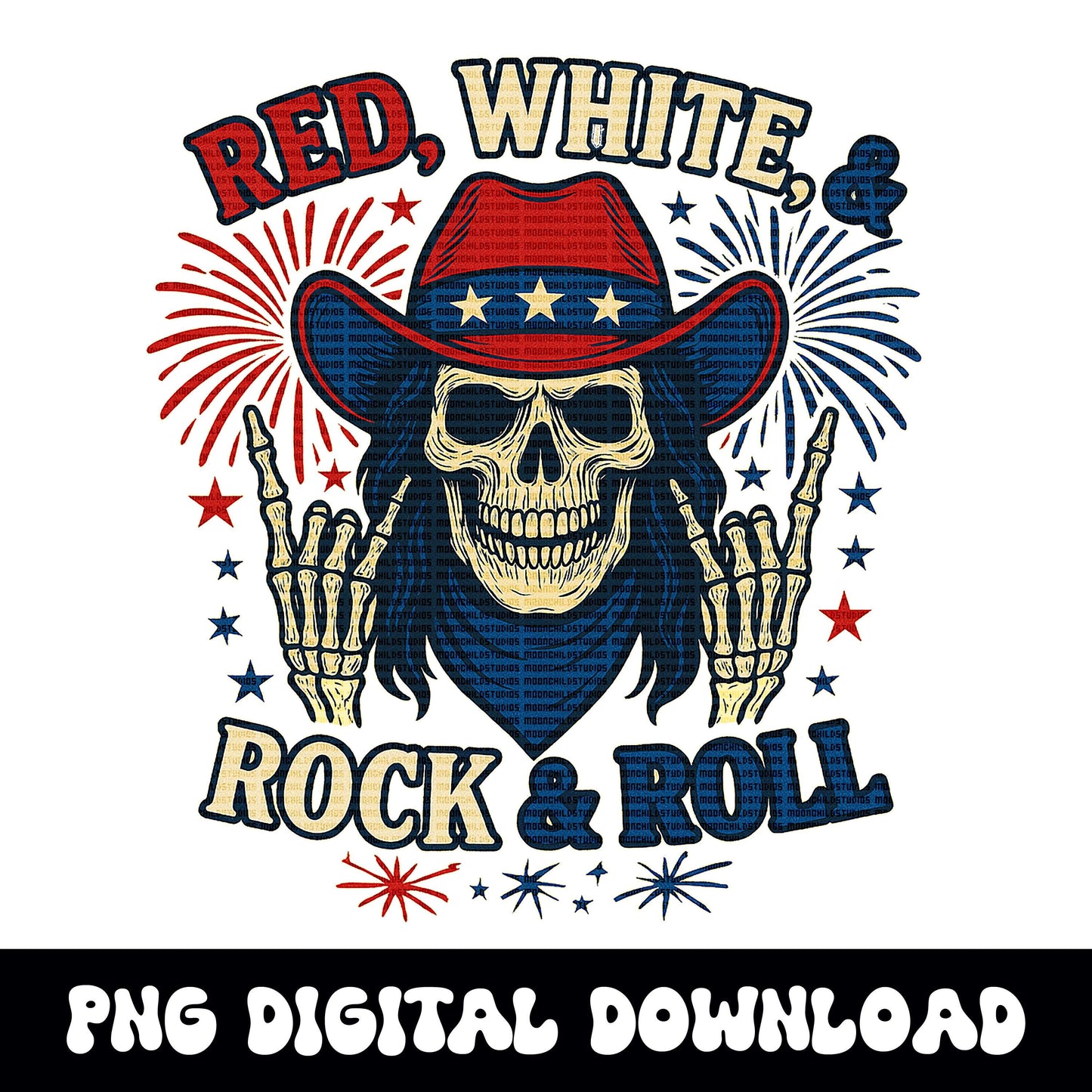 Western fourth of july American rock and roll yallternative skull png graphic for tshirt sublimation or dtf