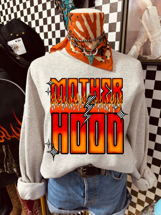 Mother Hood Crewneck Sweatshirt — Retro Flame Graphic