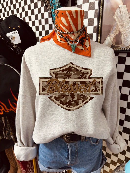 Blessed Camo Crewneck Sweatshirt — Patriotic Patch Design