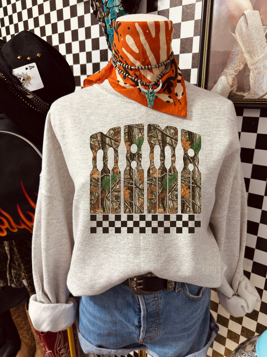 Camo MAMA Crewneck Sweatshirt — Country MAMA Graphic with Checkered Accent
