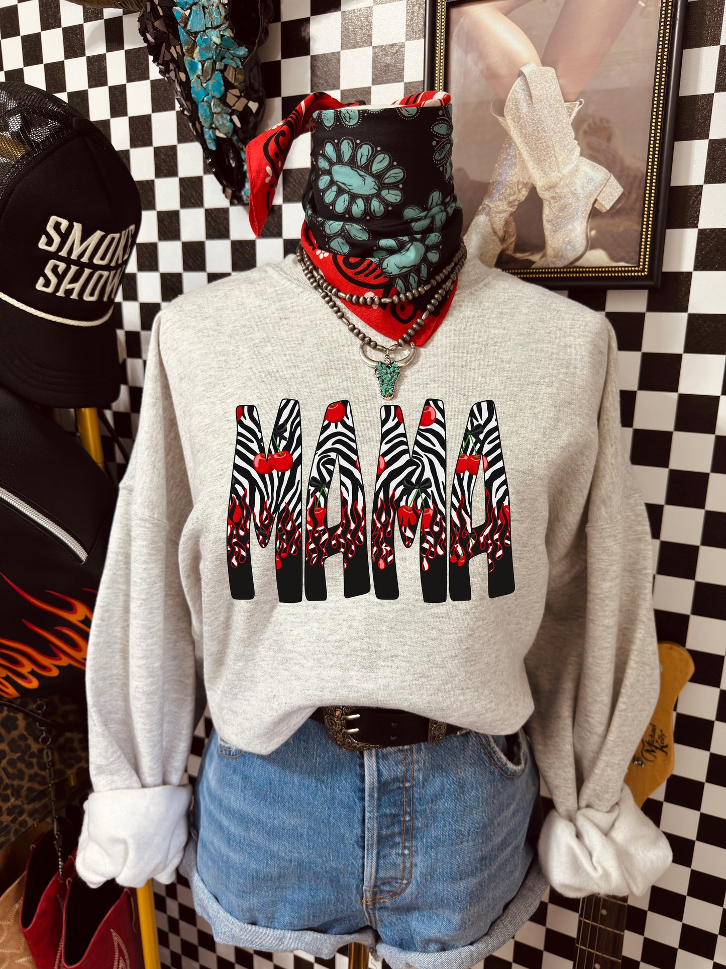 Mama Zebra Print Crewneck Sweatshirt — Bold Animal Print Mom Sweater