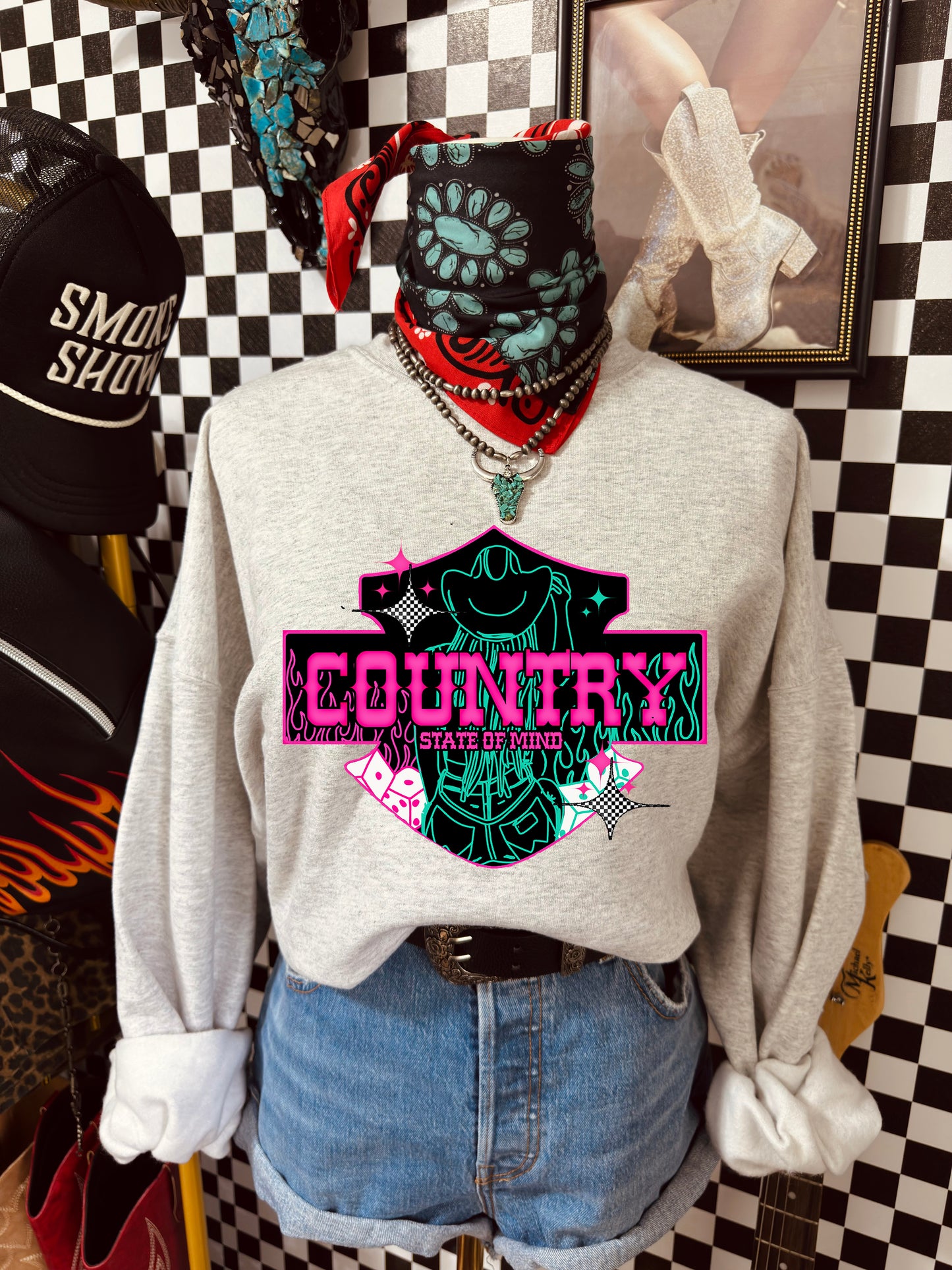 Country Music Crewneck Sweatshirt — 'Country' Retro Rodeo Graphic