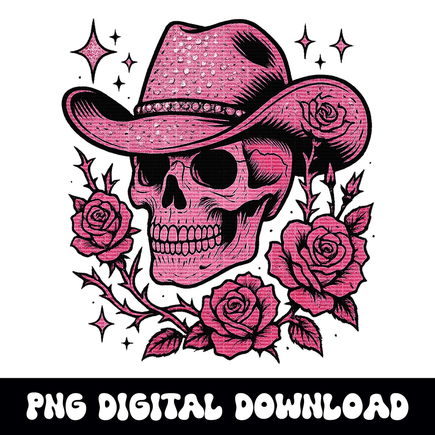 Pink Western rhinestone cowboy and rose png graphic INSTANT digital download for tshirt sublimation or dtf
