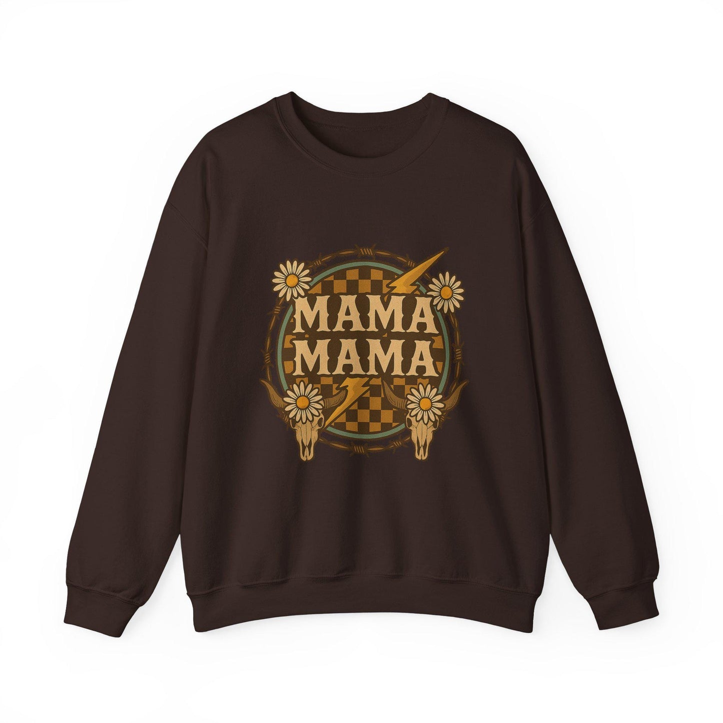 MAMA western daisy bull checkered lightning png design digital download for sublimation or dtf