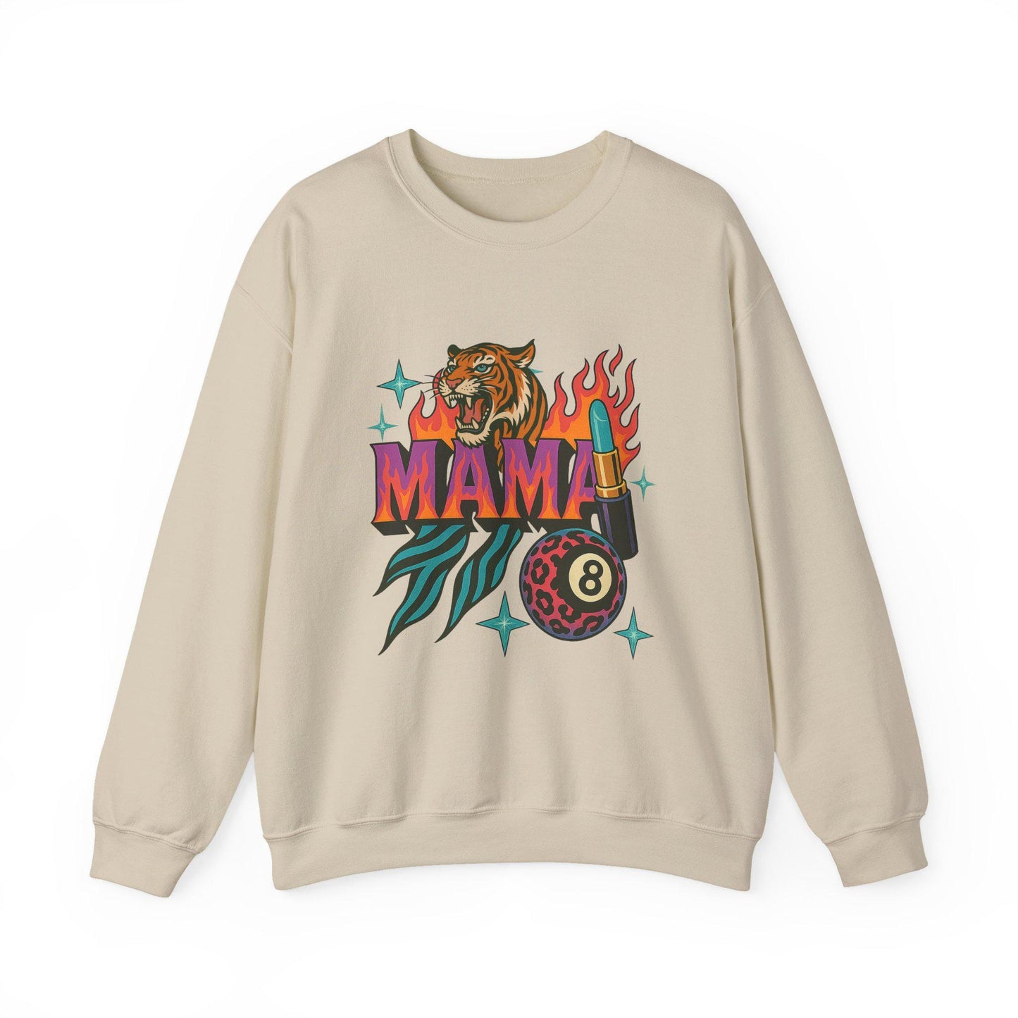 Edgy flaming mama tiger 8ball PNG graphic INSTANT digital download for tshirt sublimation or dtf