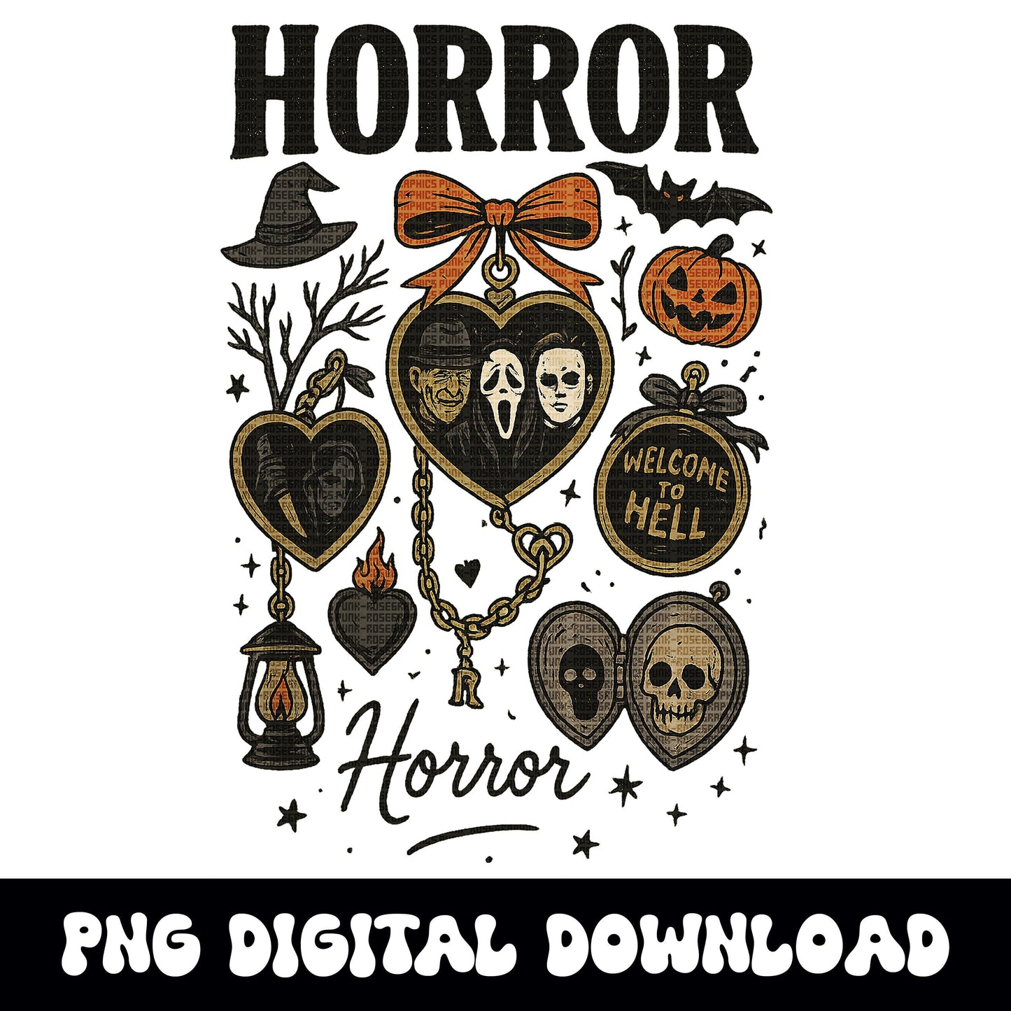 Halloween spooky horror michael ghostface freddie locket PNG graphic INSTANT digital download for tshirt sublimation or dtf