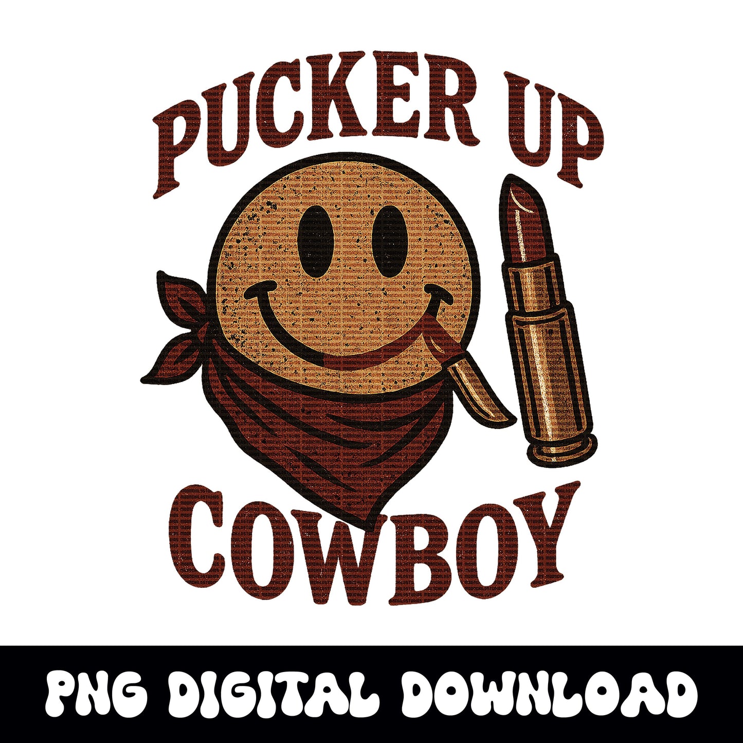 Western pucker up cowboy bandana smiley lipstick png graphic INSTANT digital download for tshirt sublimation or dtf