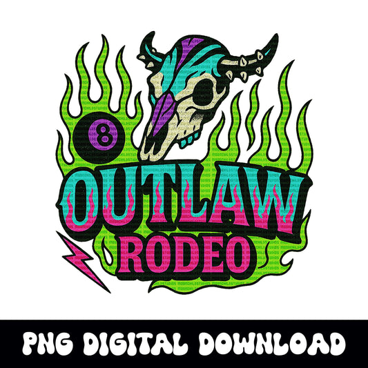 Edgy yallternative outlaw rodeo flaming bull skull 8ball PNG graphic INSTANT digital download for tshirt sublimation or dtf