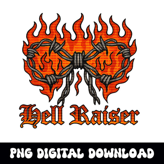 Edgy yallternative barbed wire bow "hell raiser" PNG graphic INSTANT digital download for tshirt sublimation or dtf