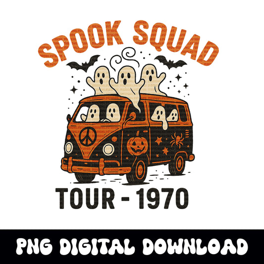 Halloween "spook squad tour - 1970" vintage ghost hippie van PNG graphic INSTANT digital download for tshirt sublimation or dtf