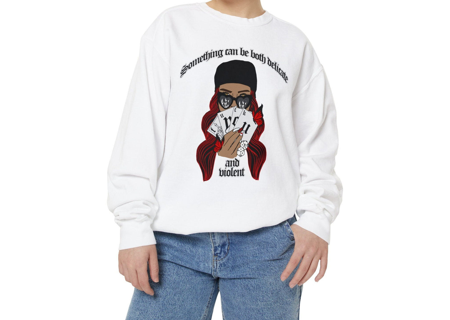 Grunge Alternative girl holding cards butterfly dice tshirt graphic png digital download