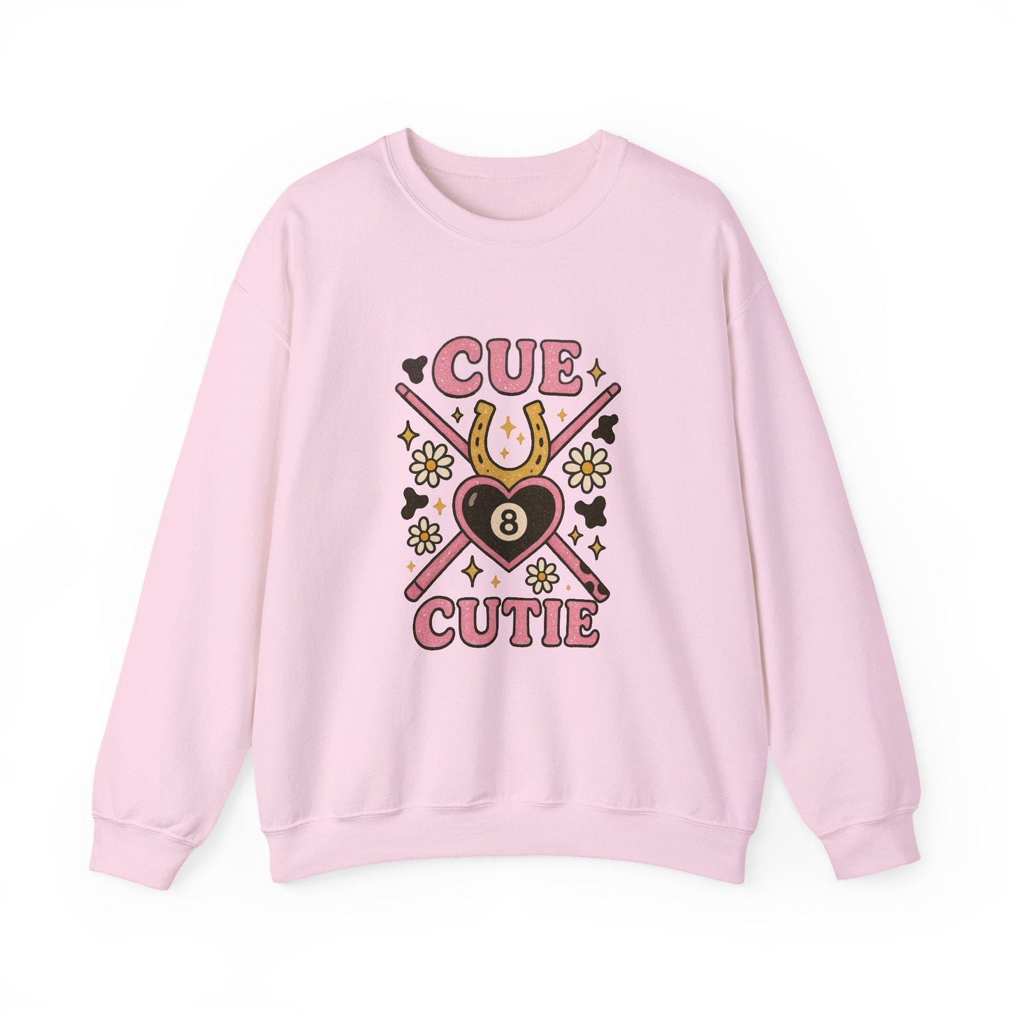 Cue cutie 8ball heart pool stick cow print daisy png graphic digital download for tshirt sublimation or dtf