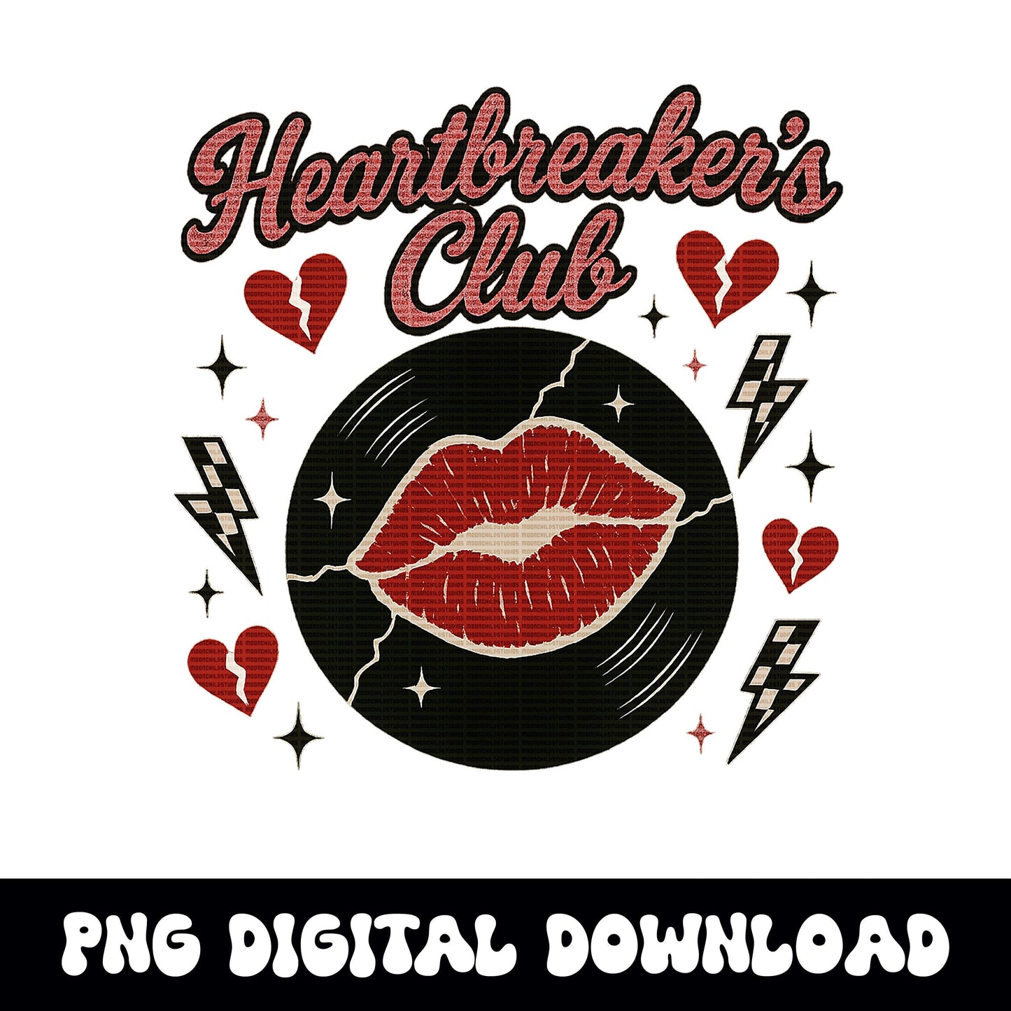 Heartbreakers club kiss record lightning bolt PNG graphic INSTANT digital download for tshirt sublimation or dtf