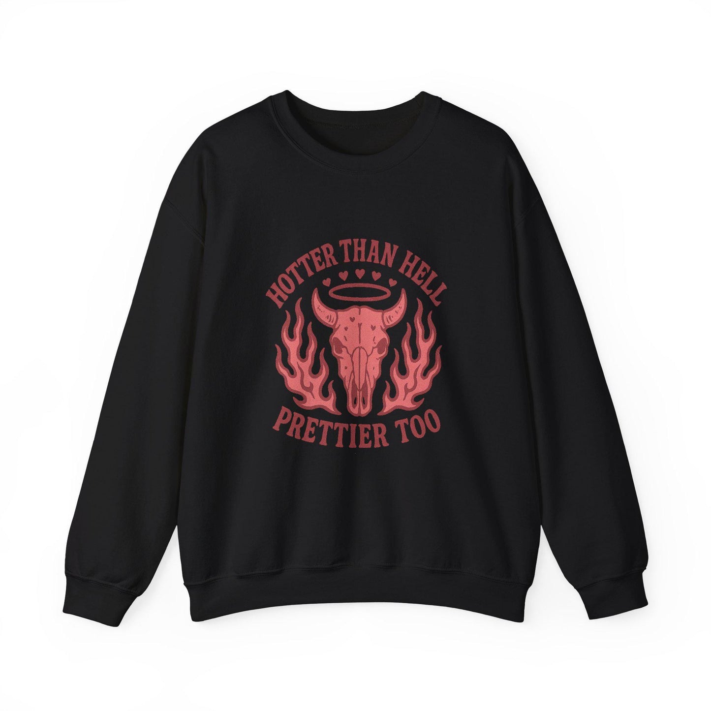 Western "hotter than hell, prettier too" pink flaming bull skull PNG graphic INSTANT digital download for tshirt sublimation or dtf