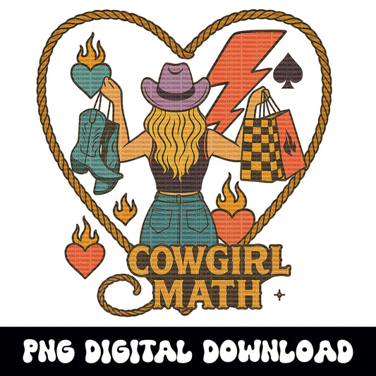 Edgy western "cowgirl math" blonde cowgirl spade lightning bolt lasso checkered png design for sublimation or dtf