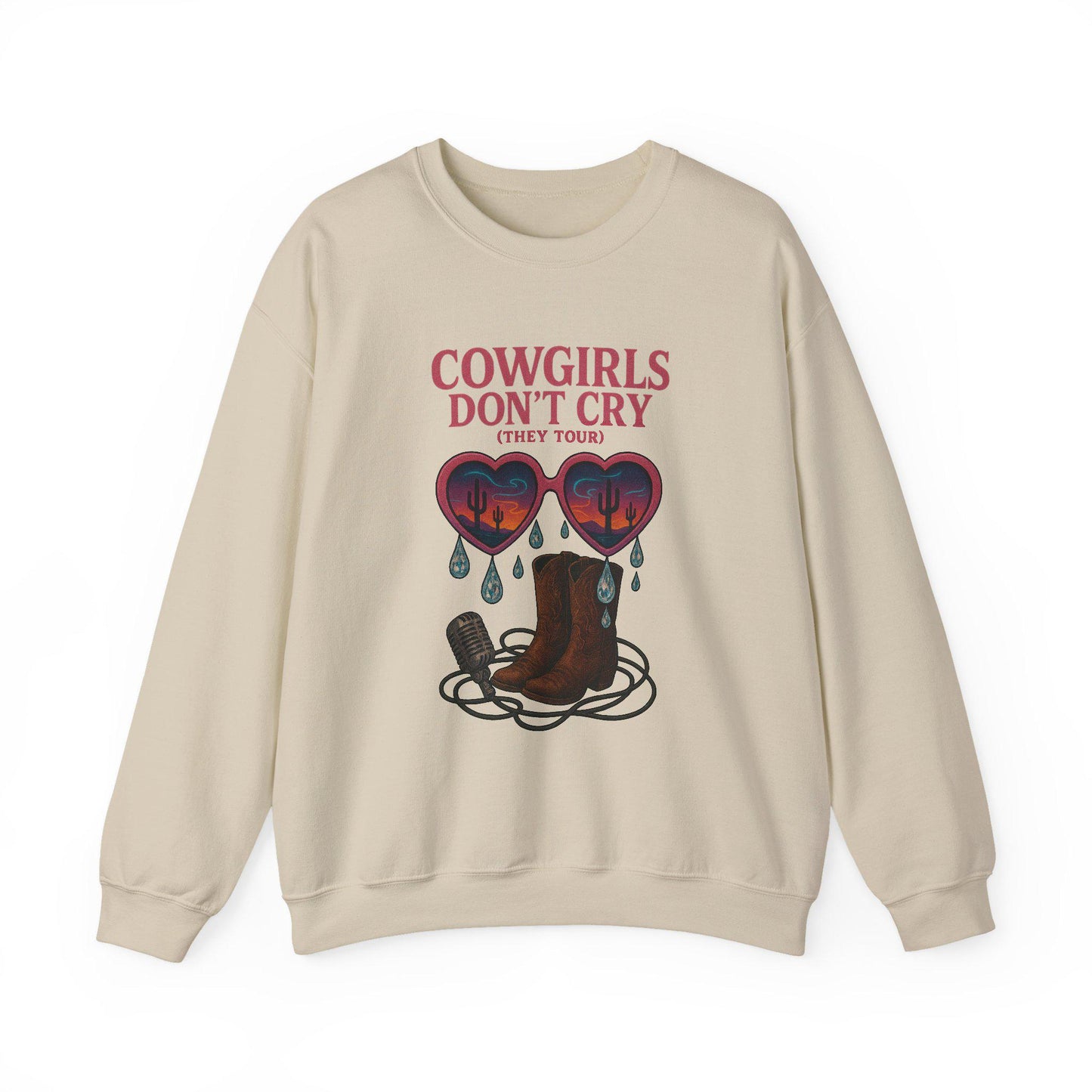 Western "Cowgirls dont cry, they tour" desert sunglasses boot music PNG graphic digital download for tshirt sublimation or dtf