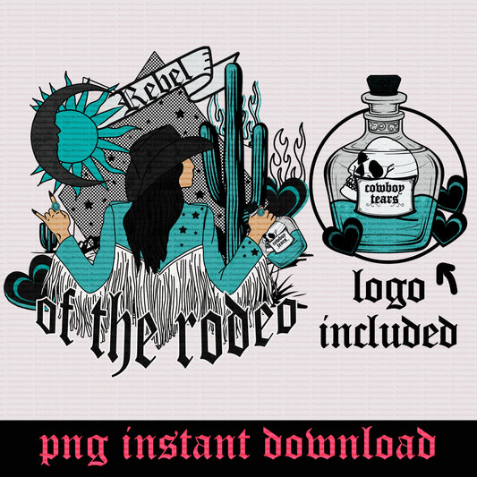 yallternative Rebel of the rodeo Graphic western cowgirl celestial skull cowboy tears potion bottle png
