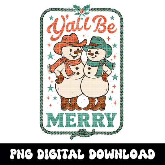 Merry Western Christmas PNG | Cowgirl Snowman Retro Country Christmas Graphic | Southern Holiday Sublimation Design