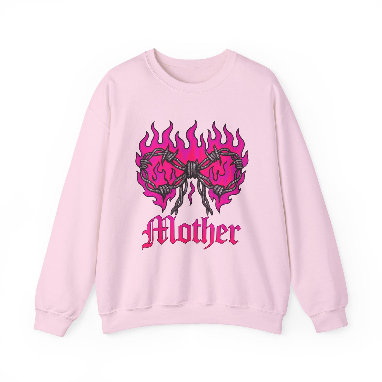 Mother Graphic Sweatshirt — Pink Flaming Heart & Barbed Wire Crewneck