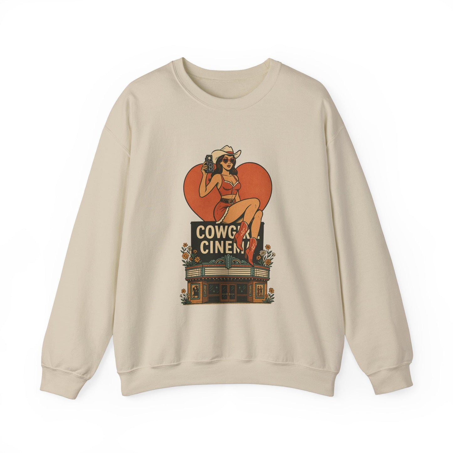 Western pinup Cowgirl Cinema Theater Png graphic digital download for sublimation and dtf