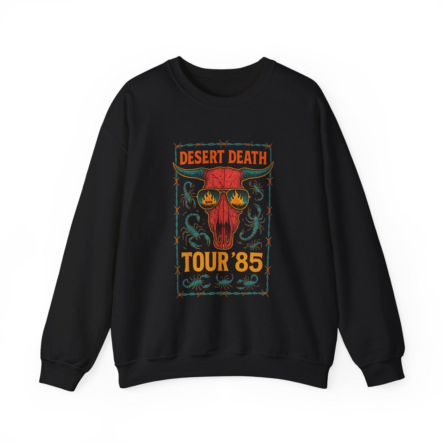 Western "Desert Death Tour '85" bull skull PNG graphic digital download for tshirt sublimation or dtf