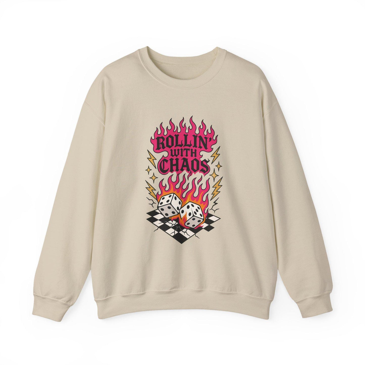 Rollin with the chaos yallternative edgy flaming dice gambling PNG graphic INSTANT digital download for tshirt sublimation or dtf