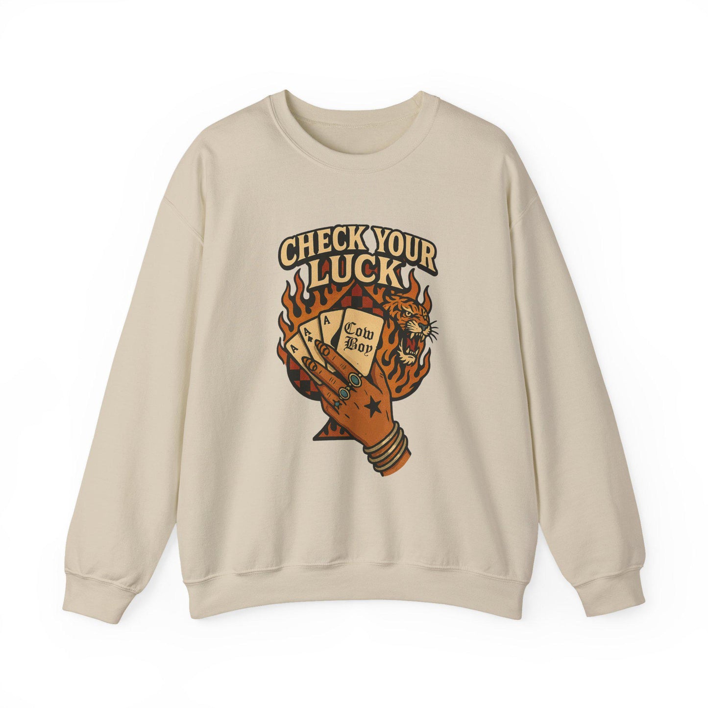 Western "check your luck, cowboy" flaming spade tiger yallternative PNG graphic INSTANT digital download for tshirt sublimation or dtf