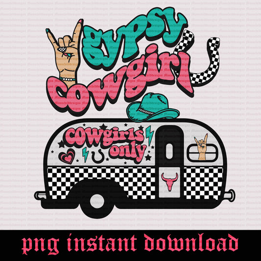 Gypsy cowgirl retro western camper graphic png sublimation design