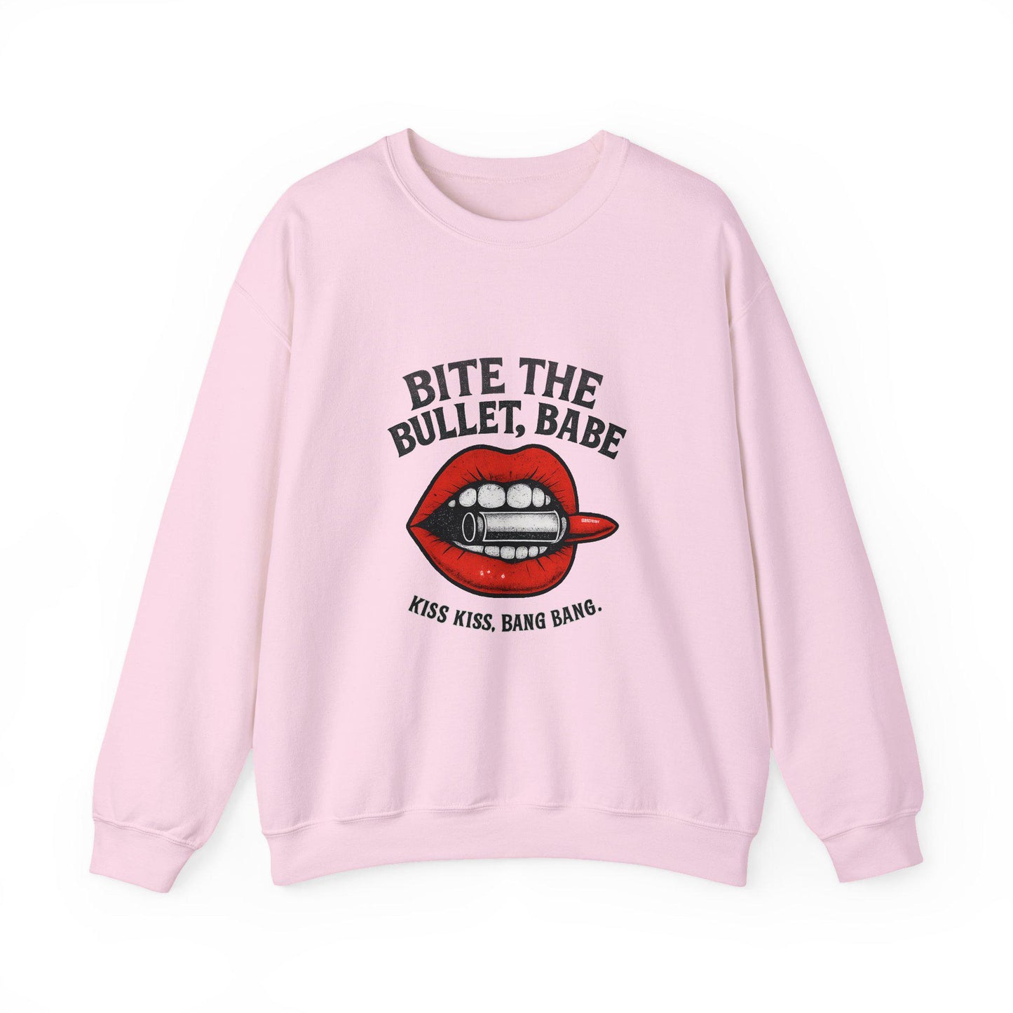 Edgy "Bite the bullet, babe. kiss kiss bang bang" lip bullet lipstick PNG graphic INSTANT digital download for tshirt sublimation or dtf