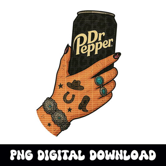 Western cowgirl yallternative dr pepper png graphic digital download for tshirt sublimation or dtf