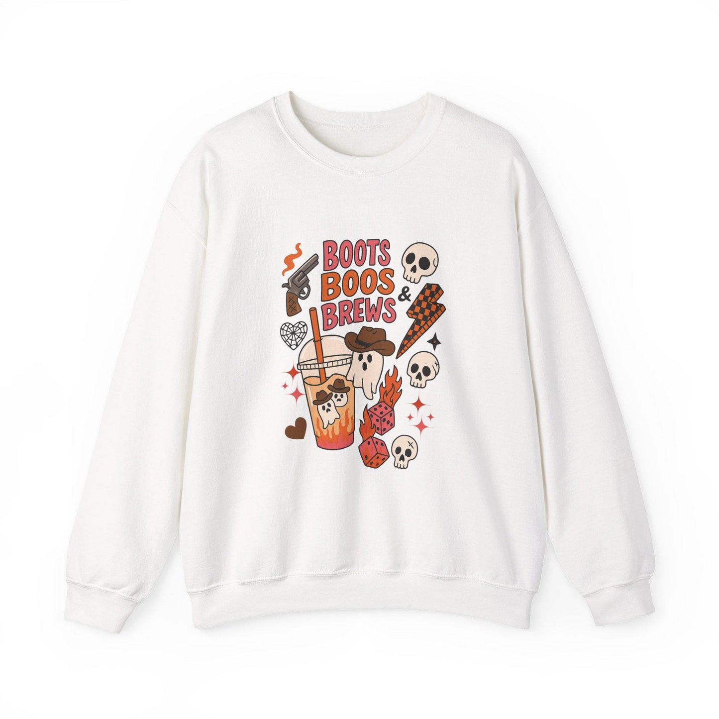 Western halloween "boots, boos & brews" fall coffee ghost dice PNG graphic INSTANT digital download for tshirt sublimation or dtf