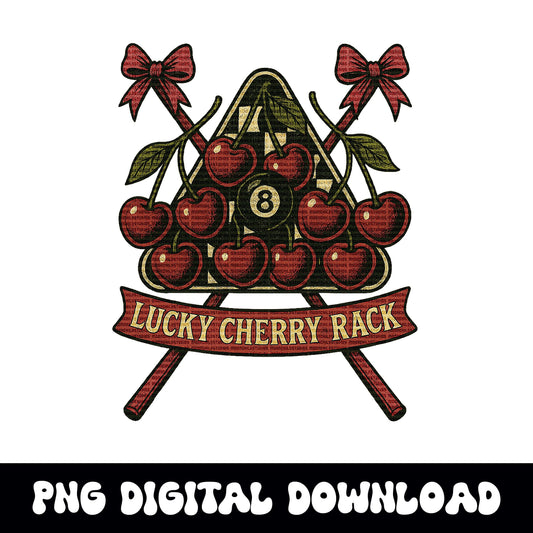 Lucky cherry rack bow pool sticks png graphic INSTANT digital download for tshirt sublimation or dtf