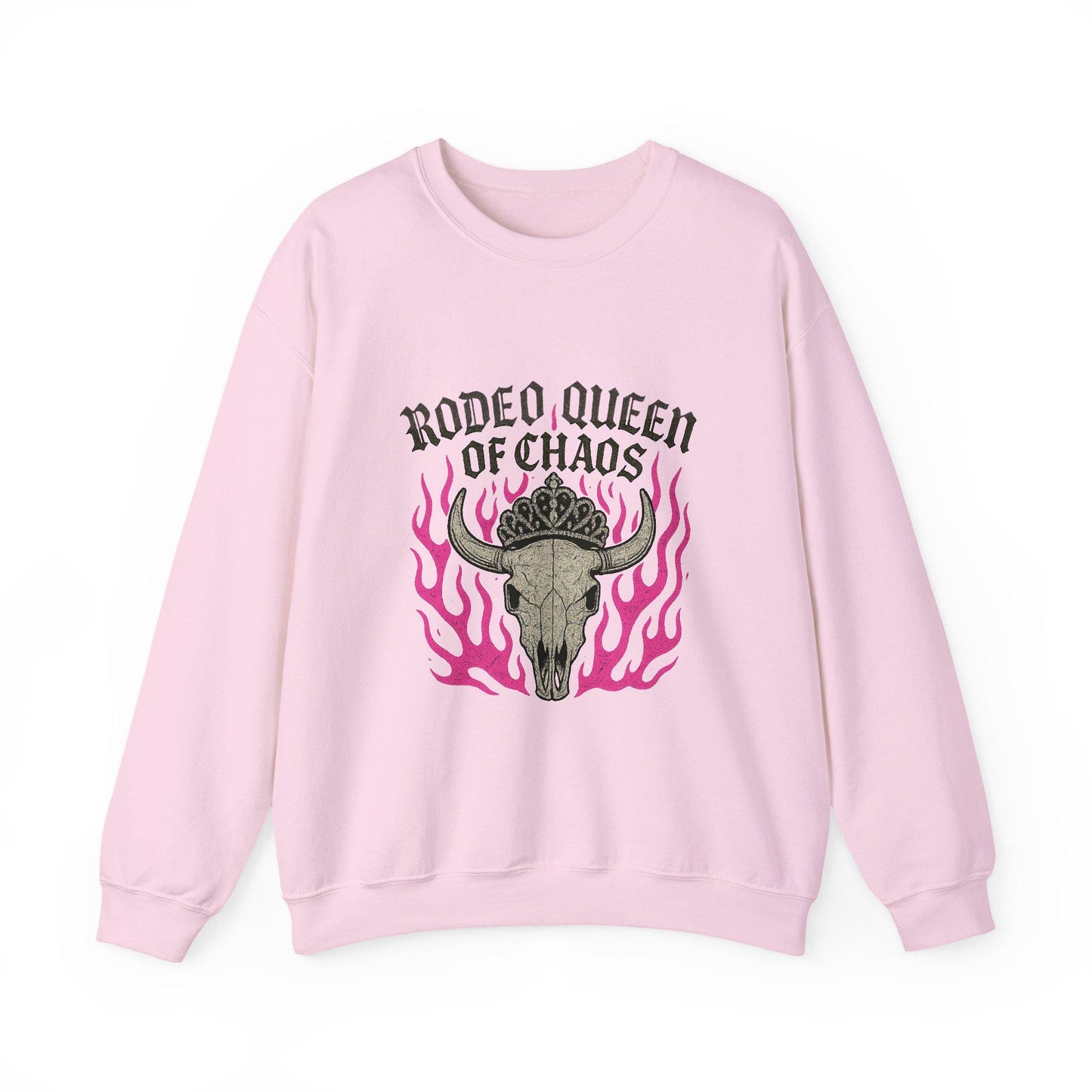 Edgy western "rodeo queen of chaos" flaming crowned bull skull PNG graphic INSTANT digital download for tshirt sublimation or dtf
