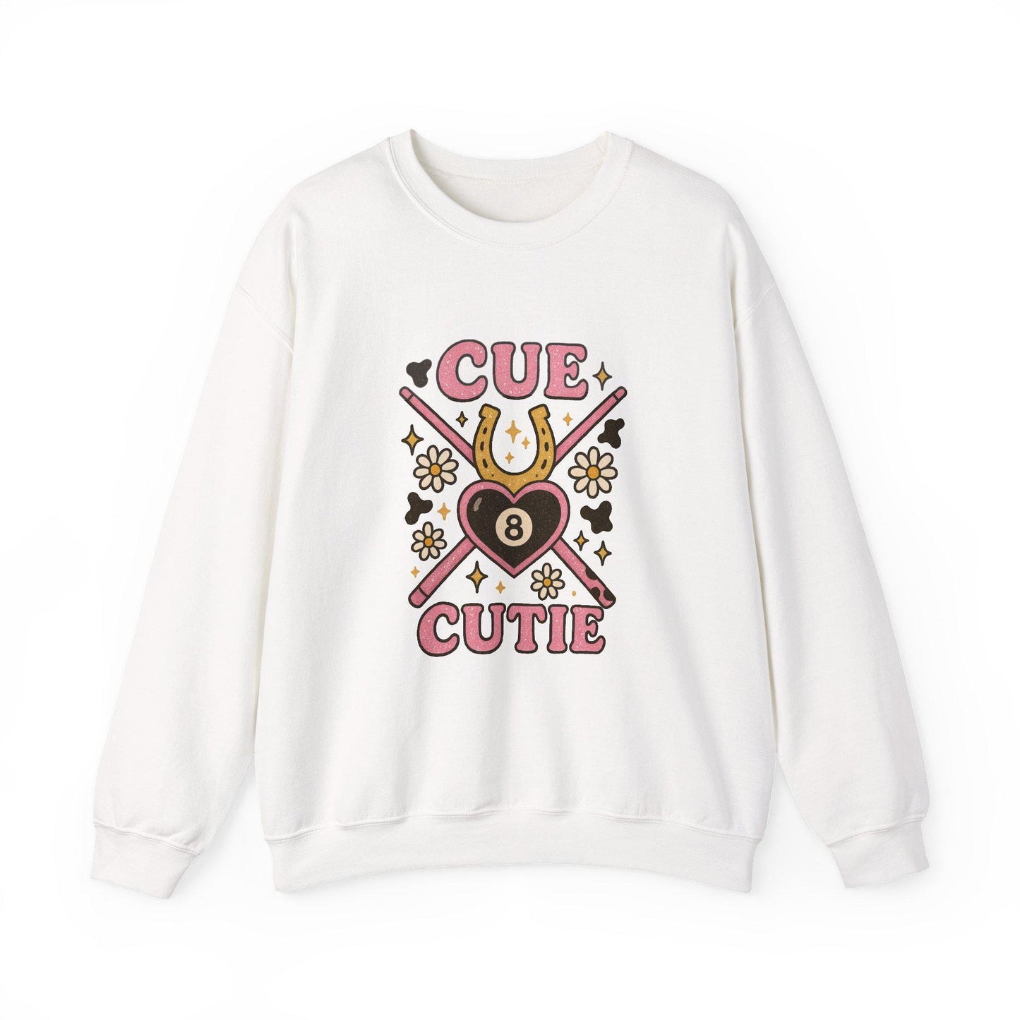 Cue cutie 8ball heart pool stick cow print daisy png graphic digital download for tshirt sublimation or dtf