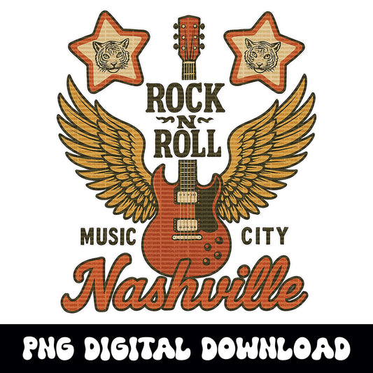 Nashville music city rock and roll guitar png graphic INSTANT digital download for tshirt sublimation or dtf