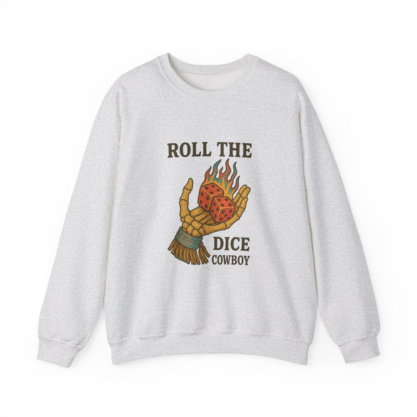 Western "Roll the dice cowboy" skeleton and flaming dice PNG graphic INSTANT digital download for tshirt sublimation or dtf