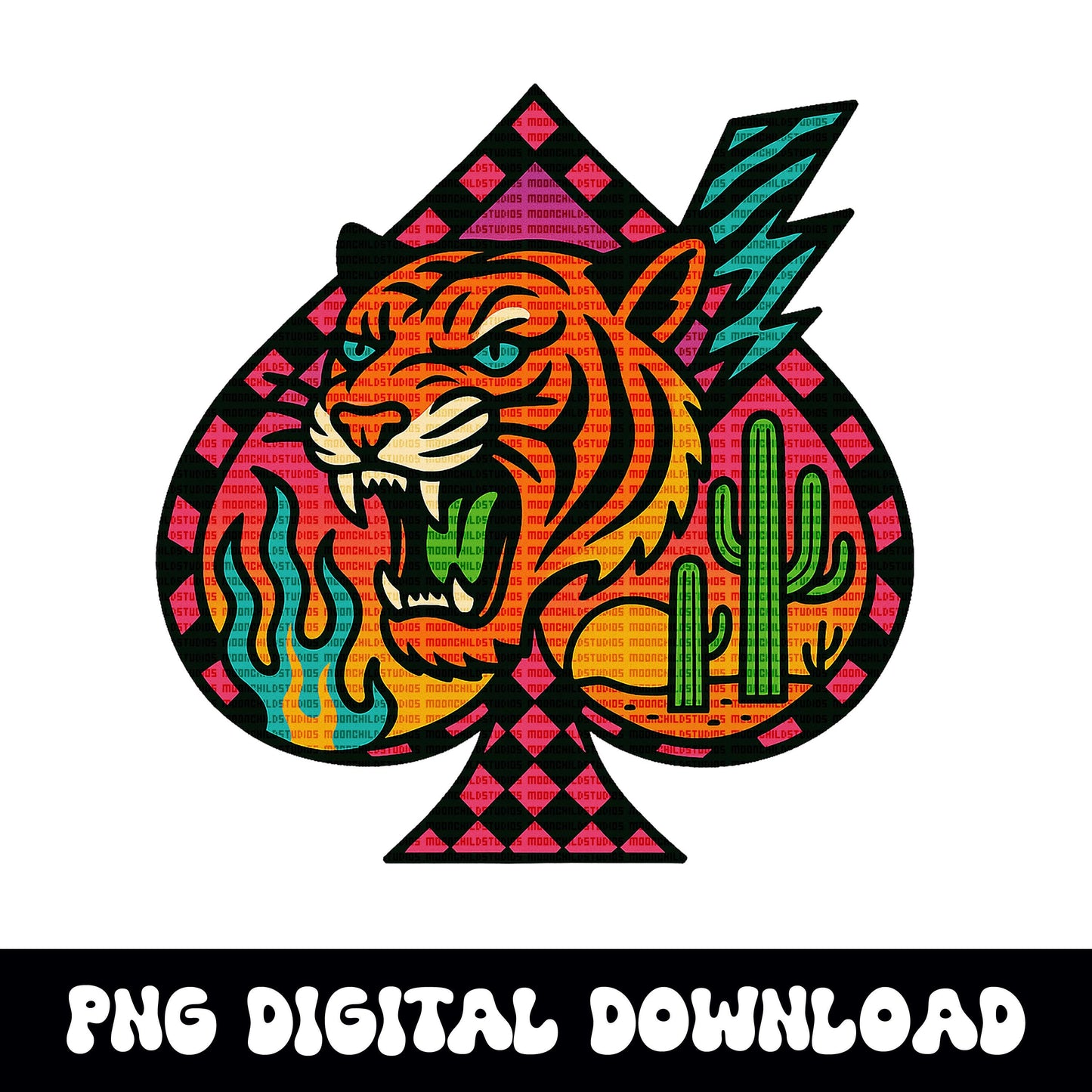 Edgy yallternative checkered tiger desert spade PNG graphic INSTANT digital download for tshirt sublimation or dtf