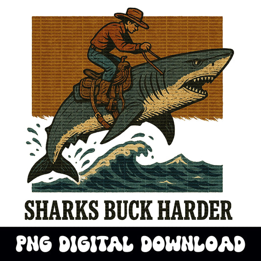 Summer western vintage cowboy on shark beachy png graphic digital download for sublimation or dtf