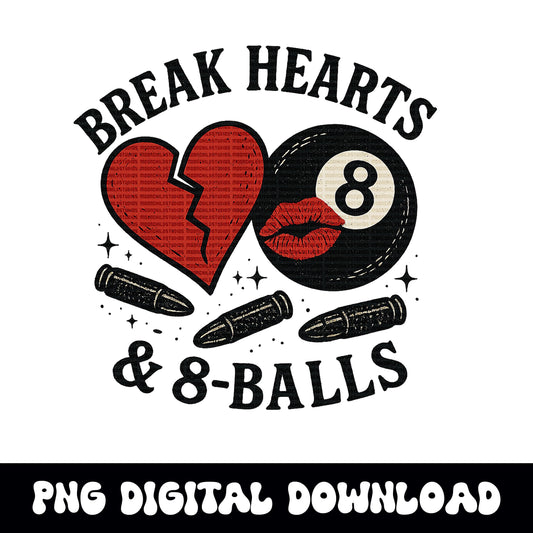 Break hearts & 8balls PNG graphic INSTANT digital download for tshirt sublimation or dtf