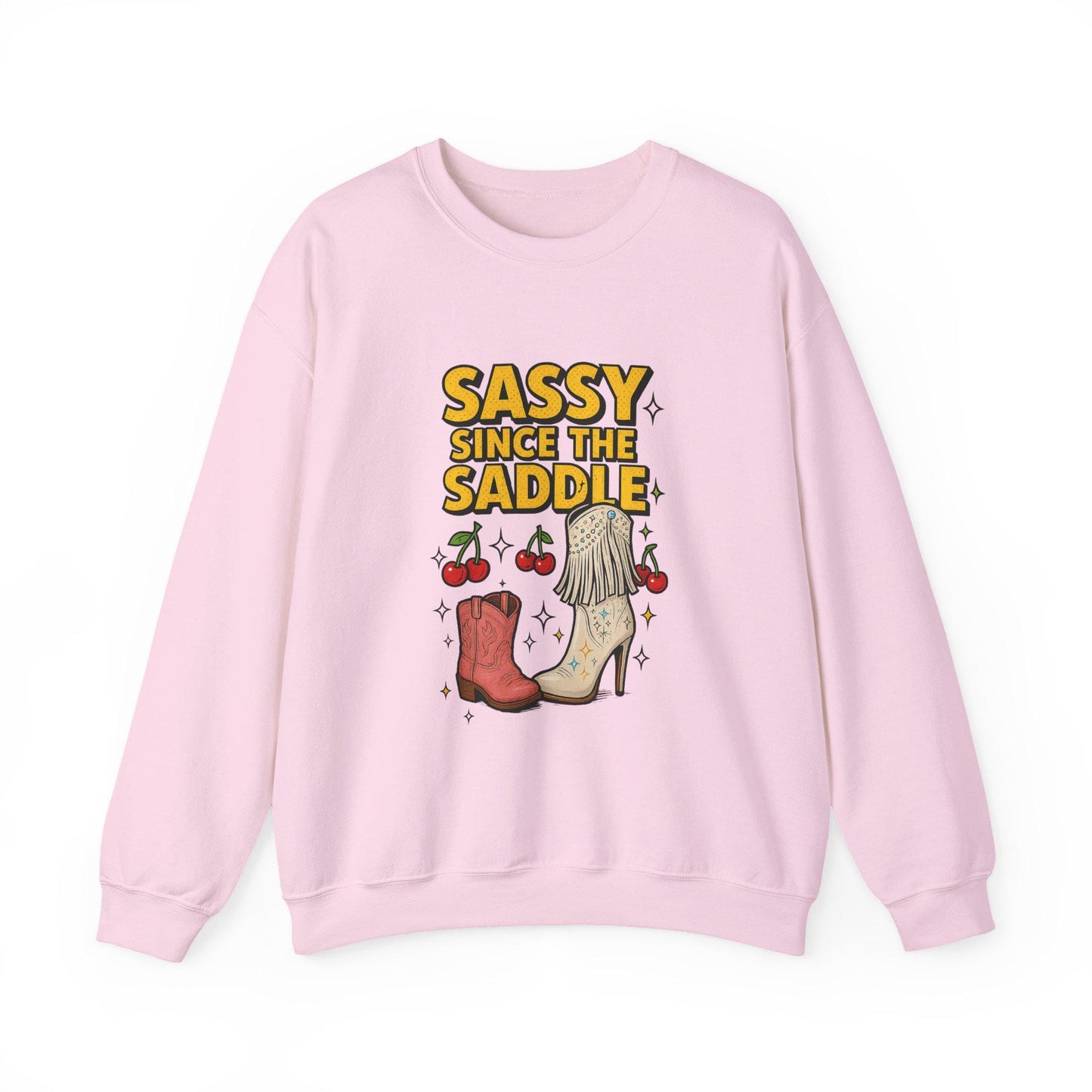 Western "sassy since the saddle" cherry cowgirl boots PNG graphic INSTANT digital download for tshirt sublimation or dtf