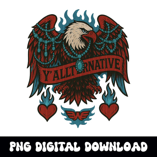 yallternative turquoise jewelry eagle flame png graphic INSTANT digital download for tshirt sublimation or dtf