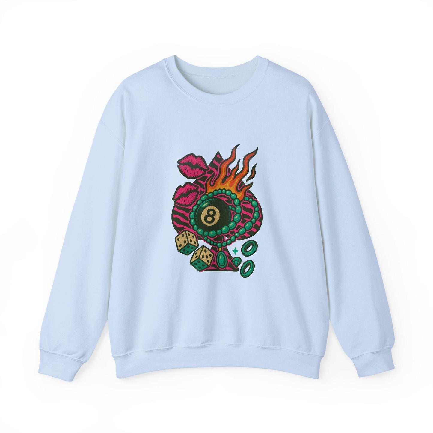 8Ball zebra print spade flaming dice turquoise pink kiss PNG graphic digital download for tshirt sublimation or dtf